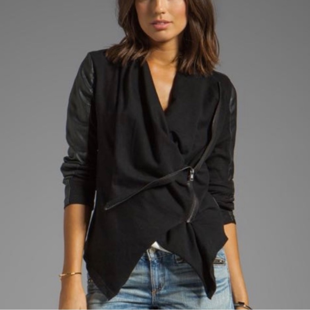 BLANK NYC Faux Leather and Suede Drape Front Blazer Jacket